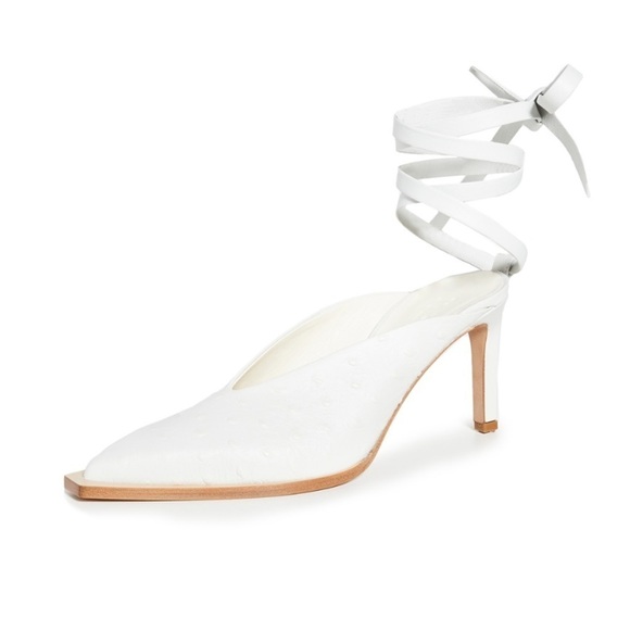 Tibi- NWOT White Leather Ostrich “Neima” Tie Up Square Toe Pumps - Picture 5 of 10